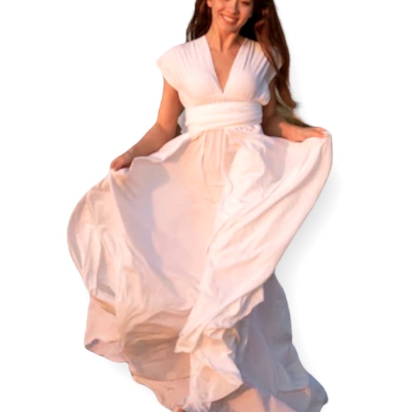 New BHLDN Twobirds Ginger Convertible Sz A / Fits 0 - 12 White Maxi Wedding Gown - Picture 10 of 17